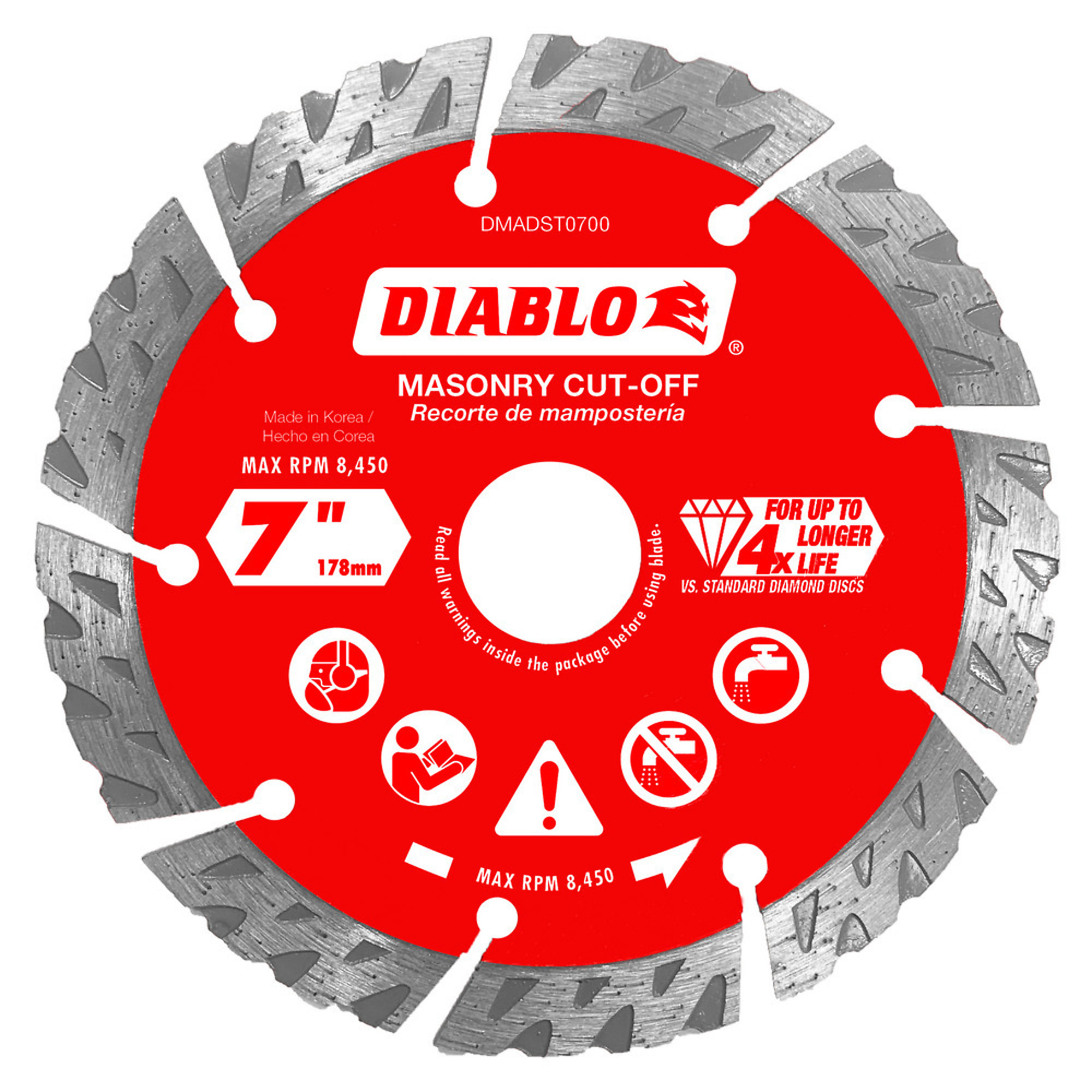 Diablo Tools, 7in. Diamond Segmented Masonry Cut-Off Blade, Blade Diameter 7 in, Model# DMADST0700